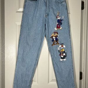Blue Straight Leg Jeans Looney Toons Graphics - Signed
